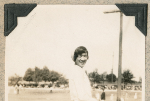 Mary Takayoshi standing in field (ddr-densho-383-264)