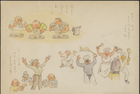 Sketch of scenes at Santa Fe Internment Camp (ddr-manz-2-33)