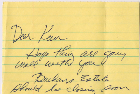 Note to Kaneji Domoto from Kenji Fujii (ddr-densho-578-36)