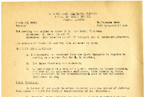 Heart Mountain Relocation Project Fourth Community Council, 12th session (March 13, 1945) (ddr-csujad-45-15)