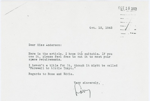Letter from Larry Tajiri to Margaret Anderson, editor of Common Ground (ddr-densho-338-441)