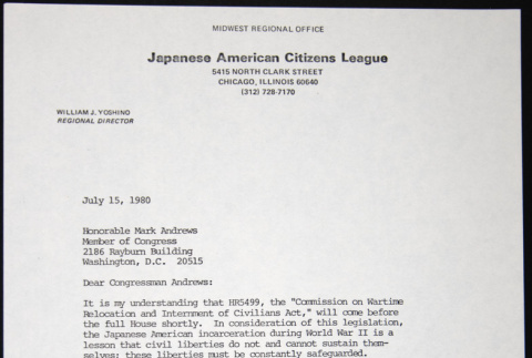 Letter to Mark Andrews from William Yoshino (ddr-chijacl-1-303)