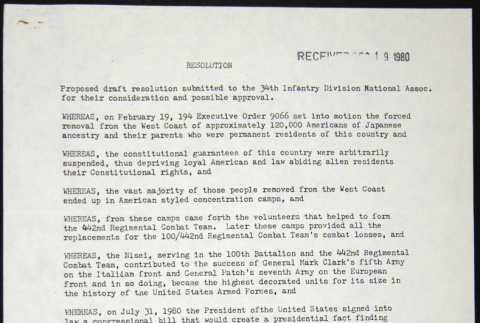 34th Infantry Division National Association Resolution (ddr-chijacl-1-123)