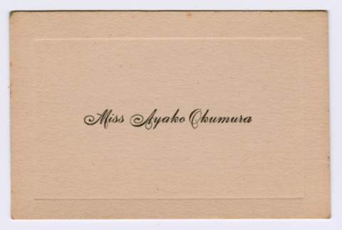 Ayako Okumura's graduation name card (ddr-densho-550-105)