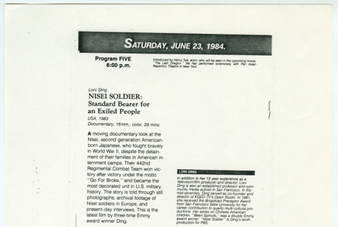 Nisei Soldier airing schedule (ddr-densho-1007-1497)