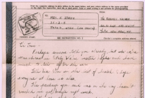 V-mail from Robert Yatabe to Mrs. K (Tomi) Ishida (ddr-densho-535-408)