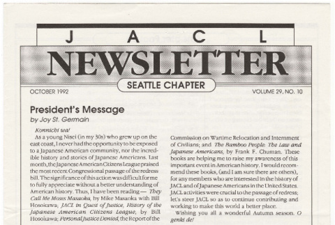 Seattle Chapter, JACL Reporter, Vol. 29, No. 10, October 1992 (ddr-sjacl-1-404)