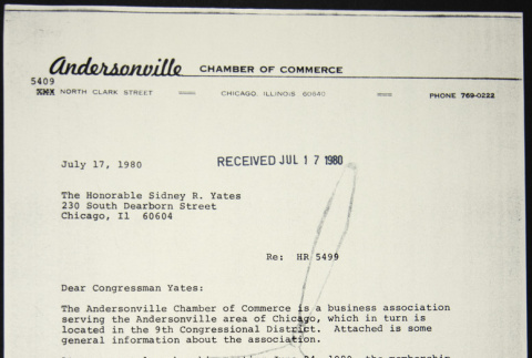Letter to Sidney Yates from Rene Hunter (ddr-chijacl-1-131)