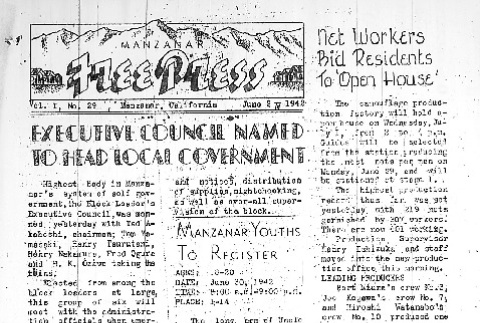 Manzanar Free Press Vol. I No. 29 (June 27, 1942) (ddr-densho-125-29)