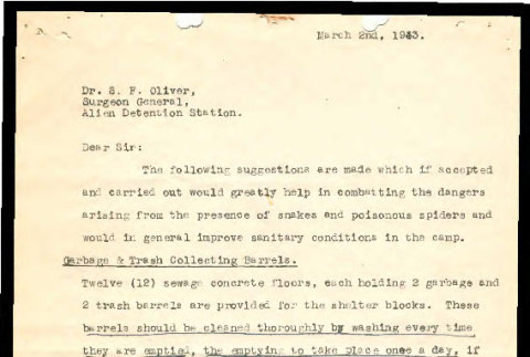 Letter from Bernhard Buesken to Dr. S.F. Oliver, Surgeon General, Crystal City internment camp, March 2, 1943 (ddr-csujad-55-1399)