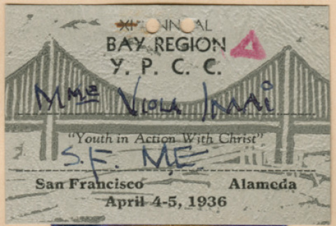 Badge and ribbon from Bay regional Sectional conference (ddr-densho-341-16)
