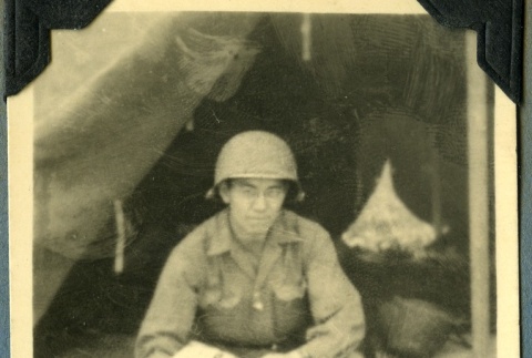 Clarence Matsumura on guard post (ddr-densho-22-69)