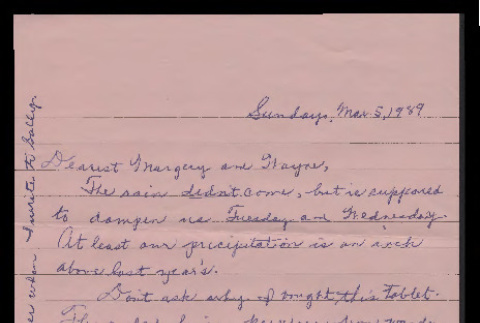 Letter from Margaret Gunderson to Margery and Wayne Field, March 5, 1989 (ddr-csujad-55-260)
