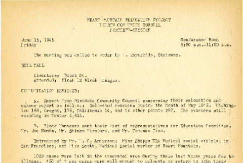 Heart Mountain Relocation Project Fourth Community Council, 40th session (June 15, 1945) (ddr-csujad-45-34)
