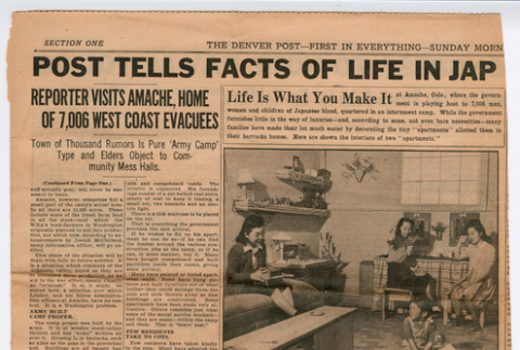 Clipping from The Denver Post title:  Post Tells Facts of Life in Jap (ddr-densho-329-1051)