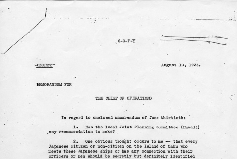 Memorandum regarding Japanese Americans in Hawaii (ddr-densho-188-22)