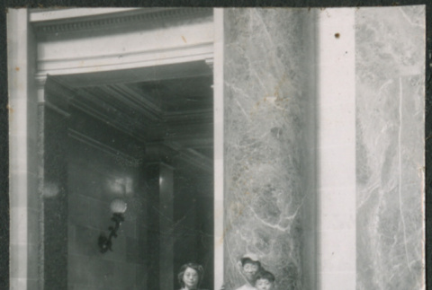 Agnes, David, Chester Jr., Gerald and Norman Sakura outside Wisconsin State Capitol building (ddr-densho-523-223)