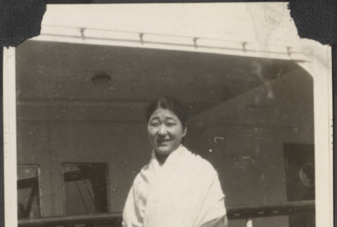 Shizuko Tokutaka on the deck of a ship (ddr-densho-432-117)