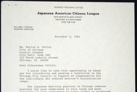 Letter to Marion Volini from William Yoshino (ddr-chijacl-1-106)