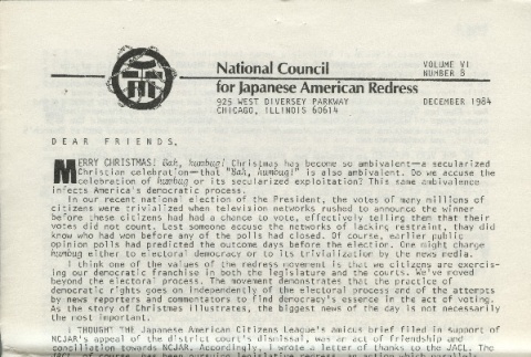 National Council for Japanese American Redress Newsletter, Vol. VI No. 8 (ddr-densho-274-48)