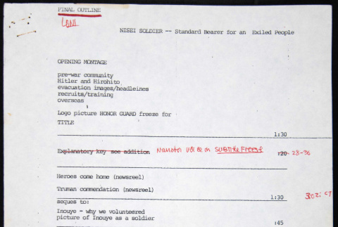 Loni's final outline for Nisei Soldier (ddr-densho-1007-1420)