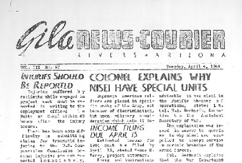 Gila News-Courier Vol. III No. 97 (April 4, 1944) (ddr-densho-141-252)