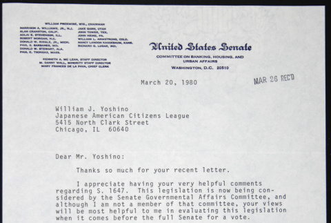 Letter to William Yoshino from William Proxmire (ddr-chijacl-1-374)