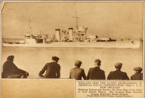 Clipping photo of men watching the USS New Orleans enter Portsmouth Harbour (ddr-njpa-13-110)