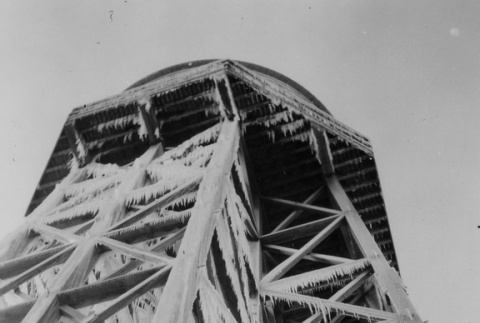 Icicles on camp water tower (ddr-densho-156-2)