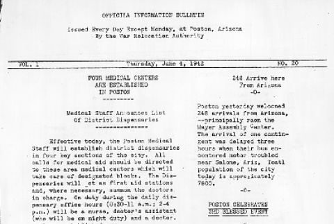 Poston Information Bulletin Vol. I No. 20 (June 4, 1942) (ddr-densho-145-20)