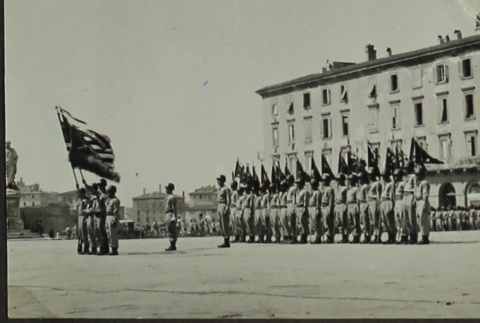 Soldiers in formation carrying flags (ddr-densho-201-388)
