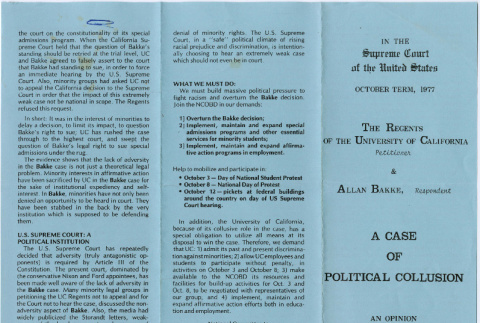 A case of political collusion: an opinion by the National Committee to Overturn the Bakke Decision (ddr-densho-444-63)