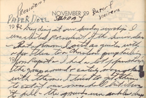 Diary entry, November 29, 1943 (ddr-densho-72-85)