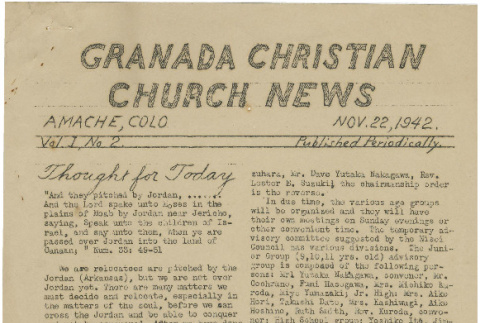 Granada Christian Church news, vol. 1, no. 2, 1942 (ddr-csujad-7-20)