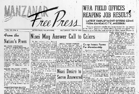 Manzanar Free Press Vol. III No. 9 (January 30, 1943) (ddr-densho-125-99)