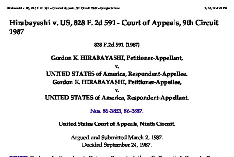 Hirabayashi v. United States, 828 F.2d 591 (1987) (ddr-densho-405-37)