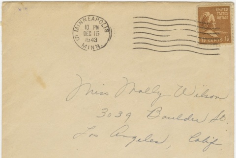 Christmas card (with envelope) to Molly Wilson from Mary Murakami (December 16, 1943) (ddr-janm-1-36)