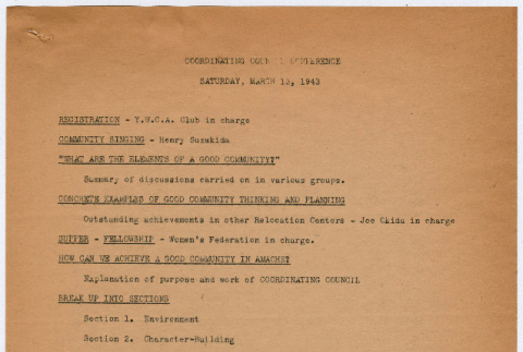 Agenda and minutes from the Coordinating Council Conference (ddr-densho-356-891)