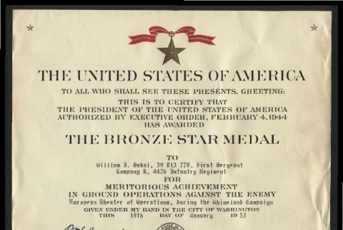 Bronze Star Medal award to William J. Sakai (ddr-csujad-55-2459)