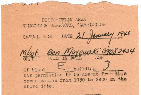 Evening pass for leave for Ben Mayewaki (ddr-densho-563-49)