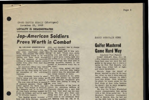 News clippings regarding the incarceration of Japanese Americans, F.C. 17, October-November, 1943 (ddr-csujad-55-759)