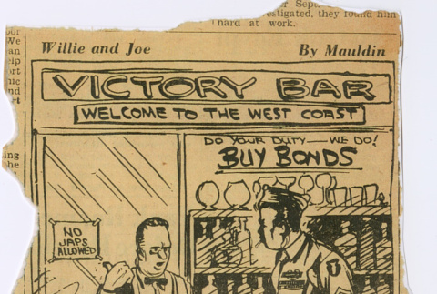 Cartoon about West Coast racism against returning veterans (ddr-densho-539-94)