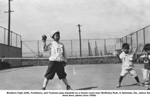 Three boys playing baseball (ddr-ajah-6-474)