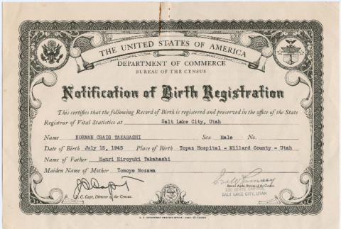 Certificate for Birth Registration (ddr-densho-410-18)