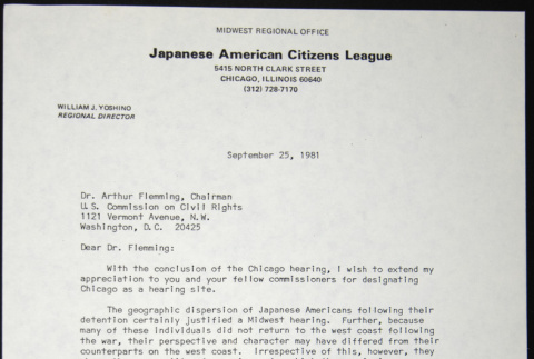 Letter to Arthur Flemming from Bill Yoshino (ddr-chijacl-1-552)