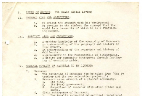 Syllabi for classes taught by Harry Bentley Wells at Manzanar High School (ddr-csujad-48-93)