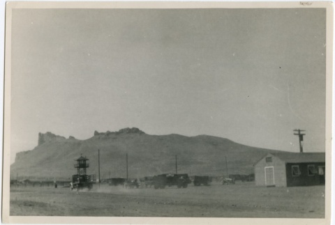 View of Castle Rock and a guard tower (ddr-densho-298-6)