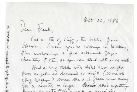 Letter from Michi Weglyn to Frank Chin, October 22, 1986 (ddr-csujad-24-49)
