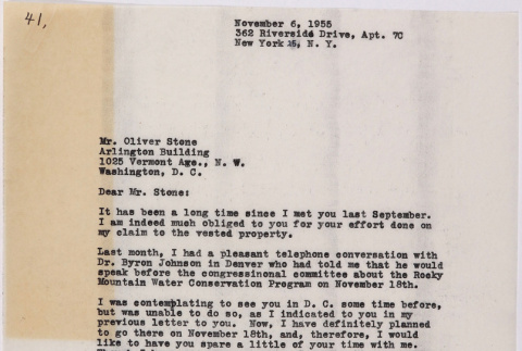 Letter from Lawrence Miwa to Oliver Ellis Stone concerning claim for James Seigo Maw's confiscated property (ddr-densho-437-221)