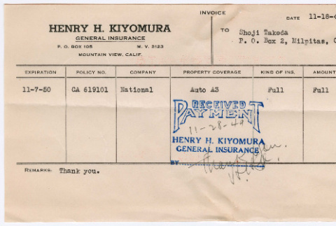 National Automobile and Casualty Insurance Policy (ddr-densho-501-386)
